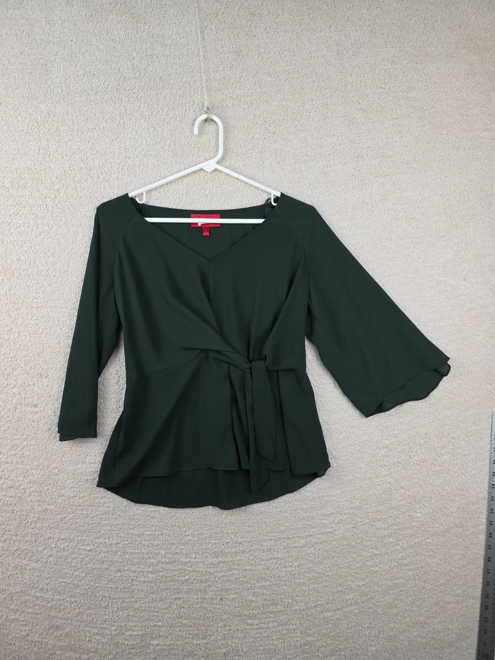 Jennifer Lopez Forest Green V-Neck Tie-Waist Peplum Blouse